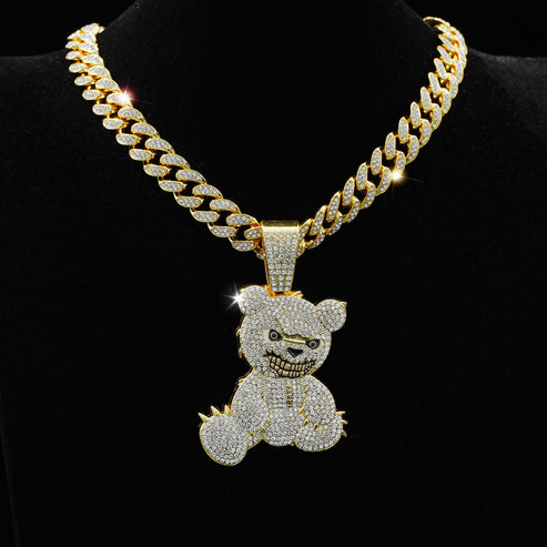 Personalized Grinning Bear Necklace Men's All-Match Full Diamond