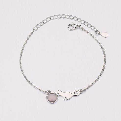 Fashion Ladies Cat Charm Bracelet Silver